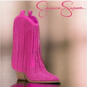 Jessica Simpson Paredisa Rhinestone Fringe Cowboy Booties Pink Nwot Size 6.5